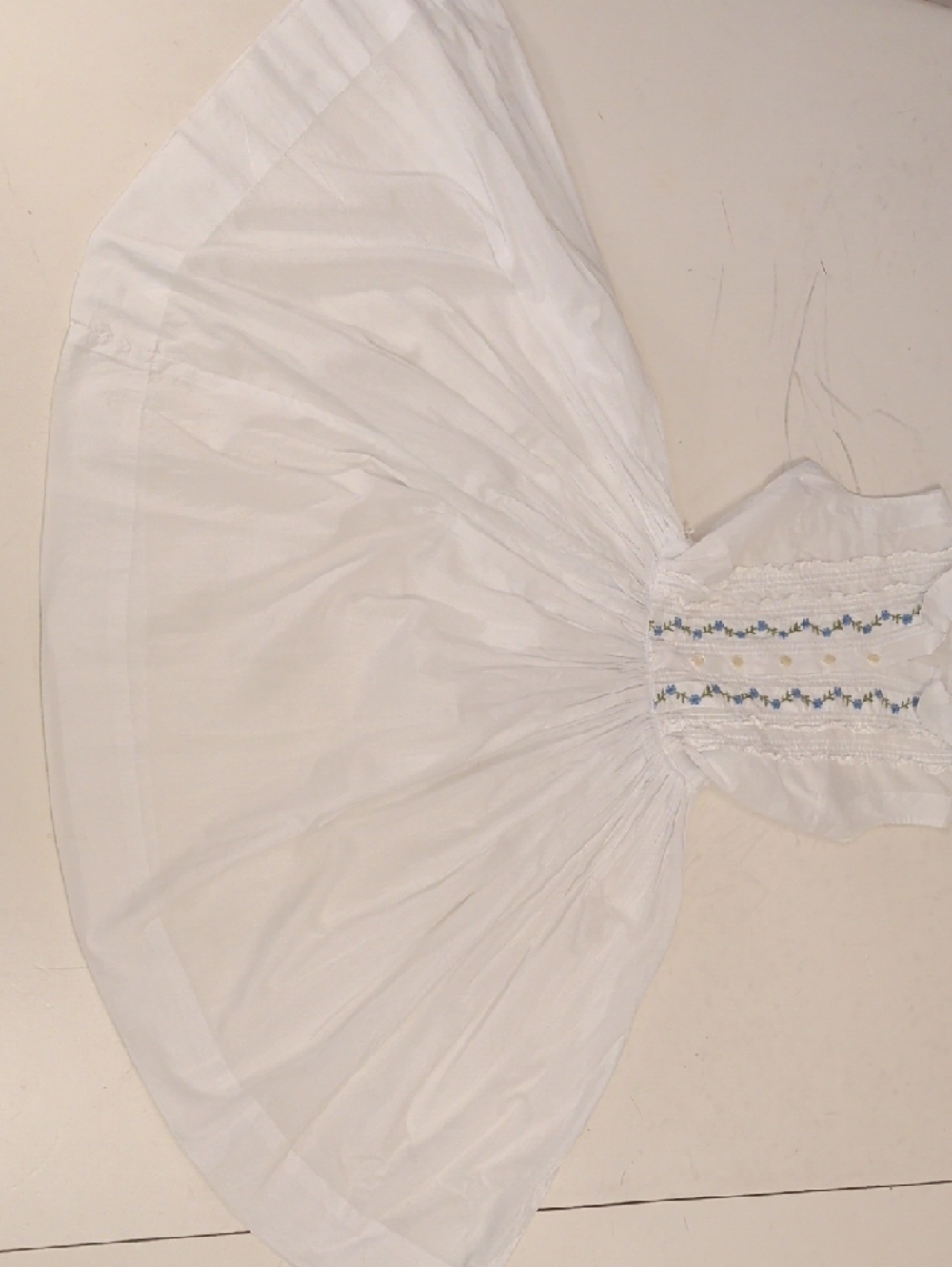Vintage 50s White Sleeveless Midi Dress Blue Floral Embroidery Fit & Flare SeeMs - Picture 11 of 14
